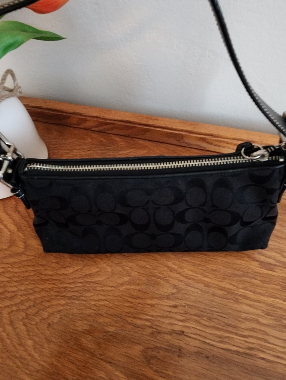 👜VINTAGE COACH Hampton signature jacquard! LIKE NEW! Black, Leather COACH Tag - Picture 7 of 8
